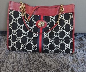 Gucci Red and Black Tote with Gold Chain